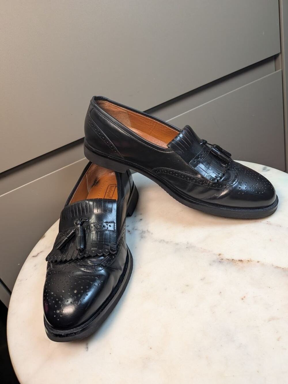 Rockport Mens 9.5 M Black Leather Tassel Kiltie Wingtip Loafers Dress Shoes 3908